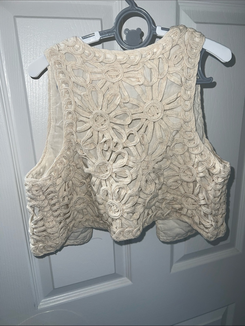 Zara Girls Floral Crochet Vest Size 6-7 Cream Boho Cottagecore - Picture 3 of 5